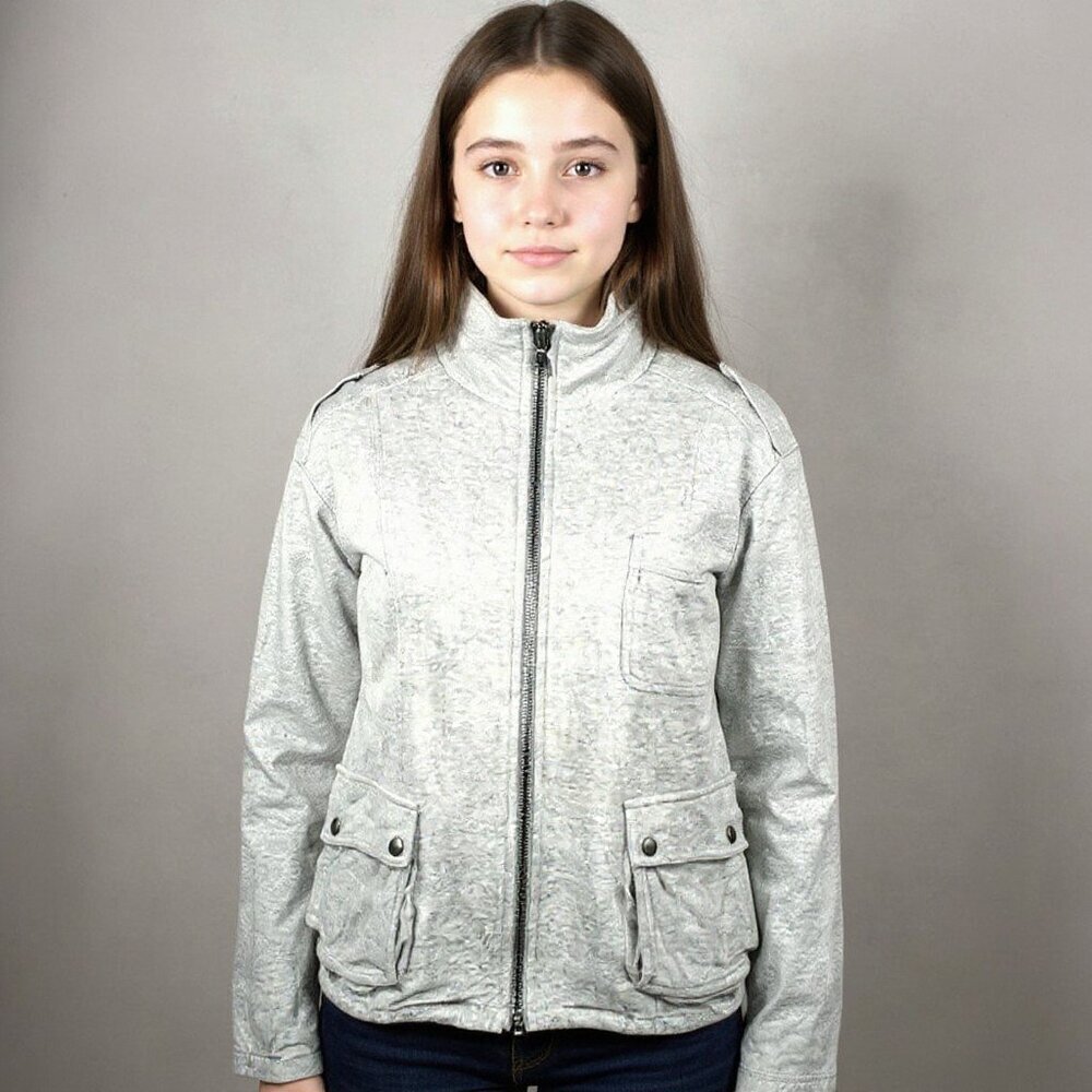Kensie Girl Grey Utility Jacket Soft Zip-Up Moto Style with Pocket Detail Size L